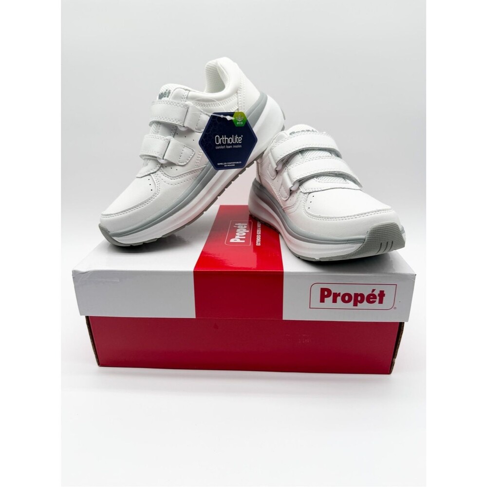 Propet Ultima Strap Orthotic Leather Sneakers Hook and Loop White Gray 6.5 NEW